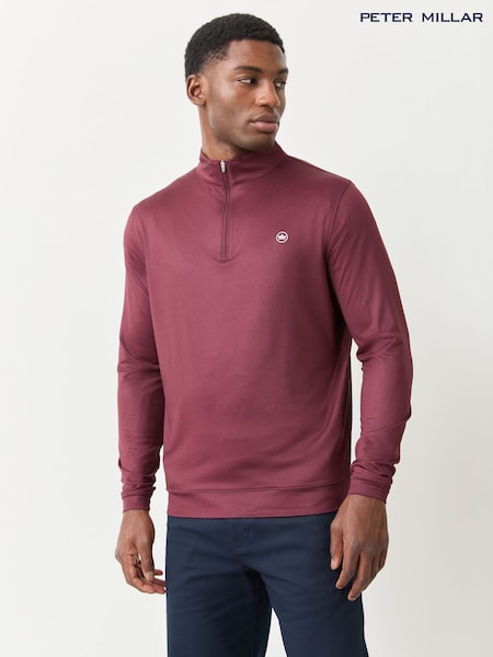 Red - Regular Peter Millar Perth Herringbone Performance Quarter-zip Shirt