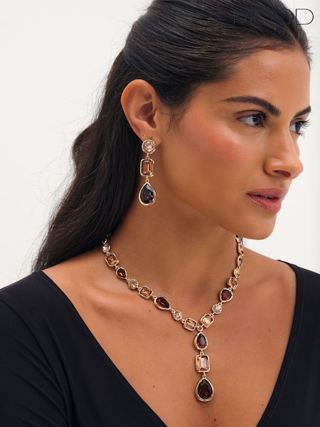 Gold Tone - Mood Plated And Red Tonal Stone Drop Earrings