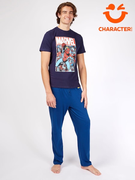 Character Blue Mens Marvel Spiderman Disney 100% Cotton Pyjamas (632219) | £26