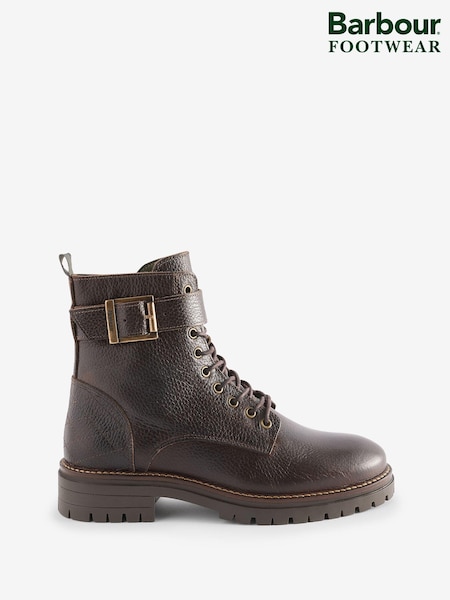 Barbour® Brown Heidi Leather Lace Up Biker Boots (632227) | £139