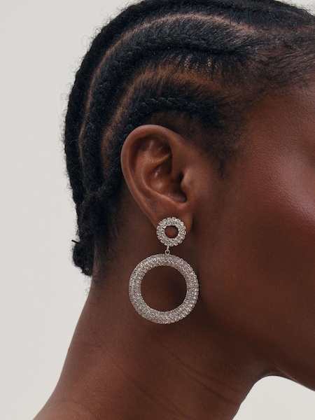 Silver - Mood Plated And Crystal Open Circle Statement Earrings