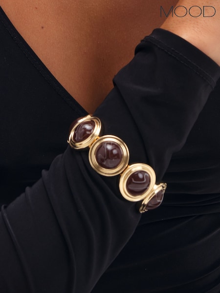 Silver Tone - Mood Gold Plated Resin Stretch Bracelet