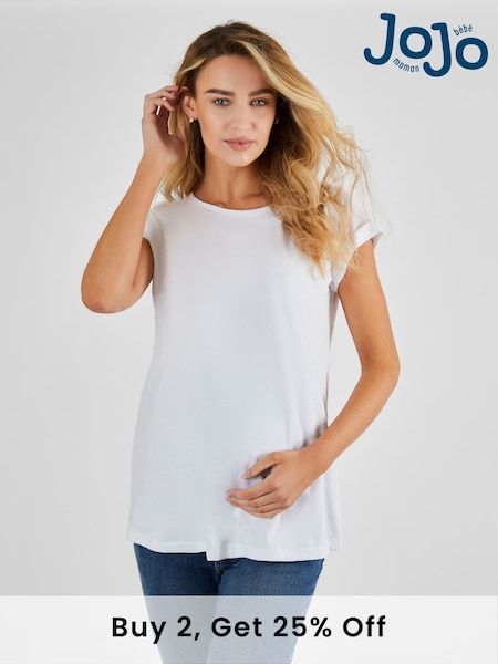 JoJo Maman Bébé White Boyfriend Cotton Maternity T-Shirt (632561) | £19