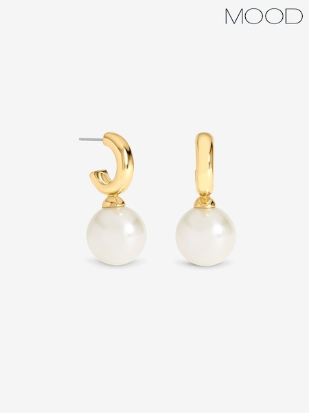Silver Tone - Mood Gold Plated And Pearl Hoop Earrings