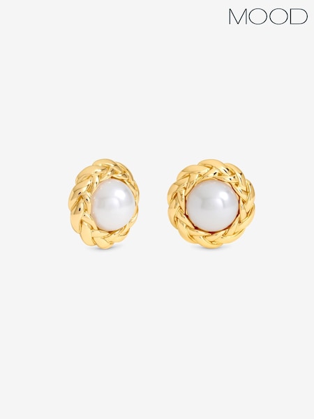 Silver Tone - Mood Gold Plated Twist And Pearl Stud Earrings