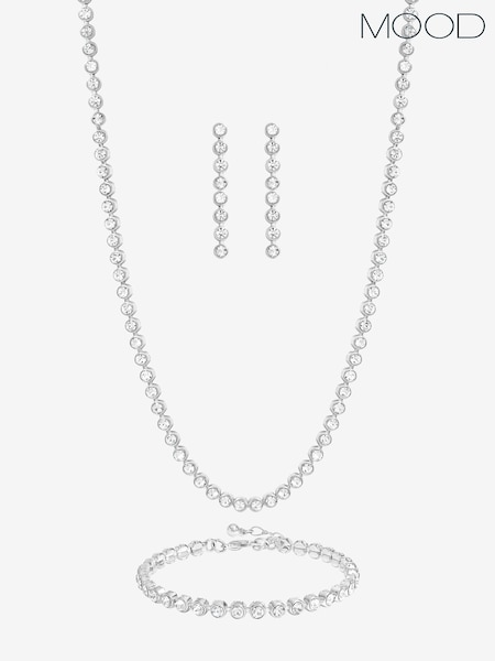 Silver Tone - Mood Tennis Earrings Set 3 Piece