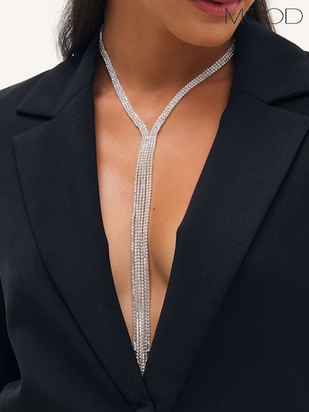 Silver Tone - Mood Crystal Lariat Necklace