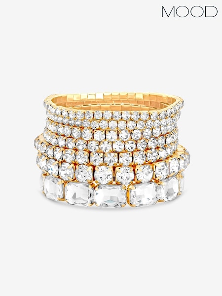 Silver Tone - Mood Gold Crystal Statement Multi Pack Bracelet