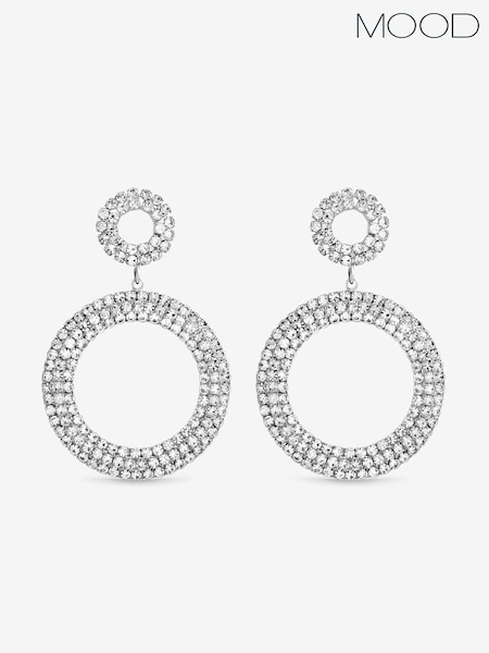 Silver Tone - Mood Jet Open Circle Statement Earrings