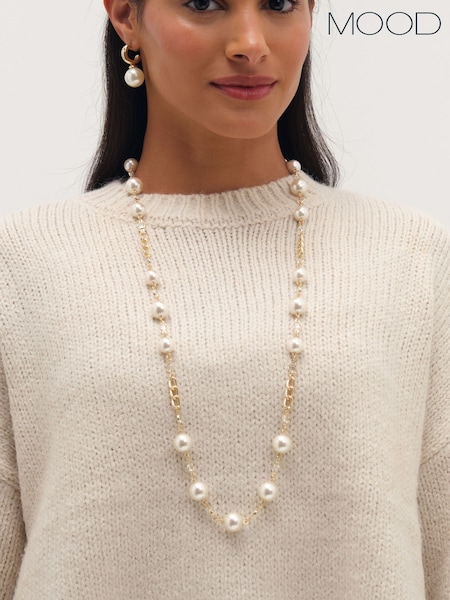 Gold Tone - Mood Gold Plated Crystal And Pearl Chain Necklace