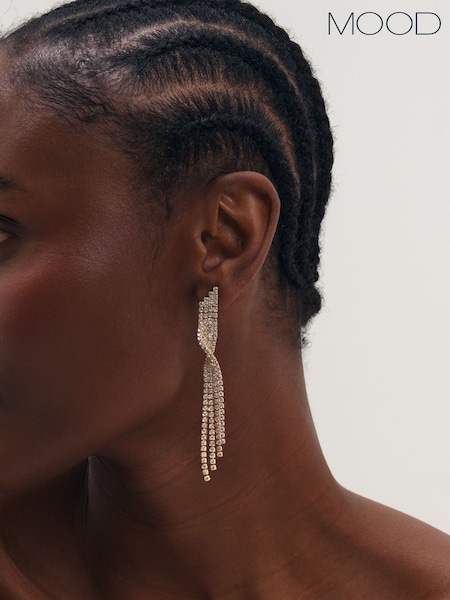 Silver Tone - Mood Gold Plated And Crystal Twist Drop Diamante Earrings