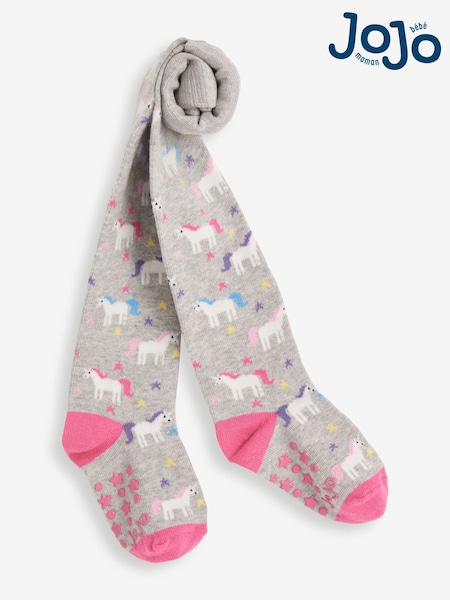 JoJo Maman Bébé Marl Grey Girls' Unicorn Cotton Rich Tights (633352) | £9