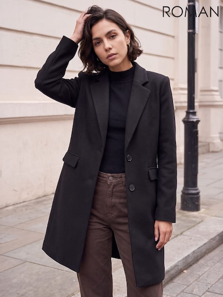 Black - Roman Tailored Single Breasted Coat