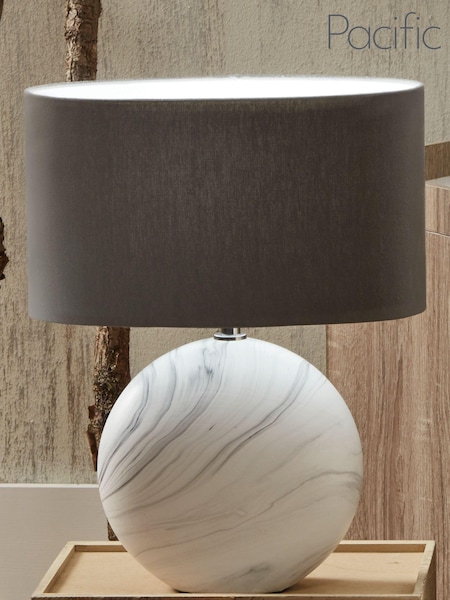 Pacific White Crestola Marble Effect Ceramic Table Lamp (634099) | £50