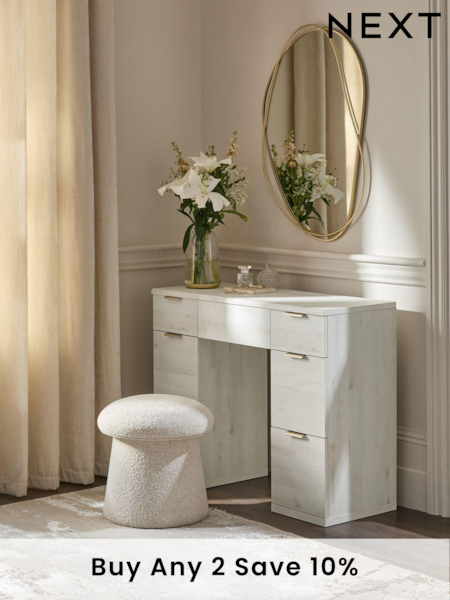 White Bronx Oak Effect 6 Drawer Dressing Table (634376) | £399