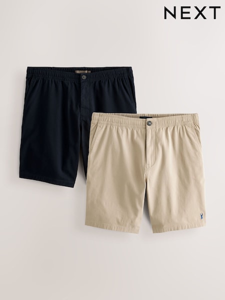 Navy/Stone Elasticated Waist Chino Shorts 2 Pack (634857) | £38