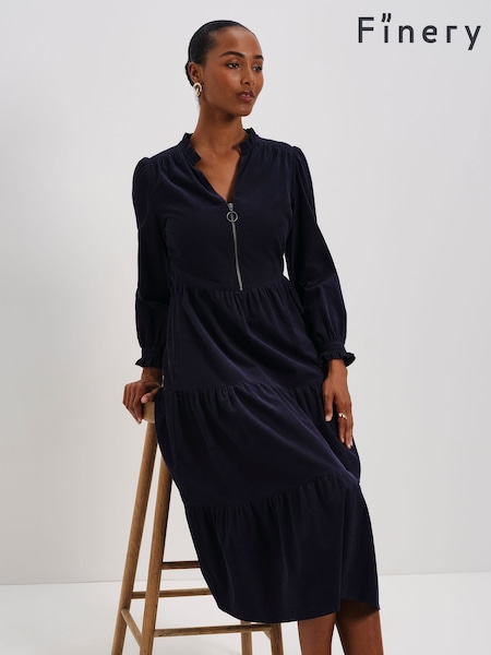 Blue - Finery Antonia Corduroy Tiered Midi Dress