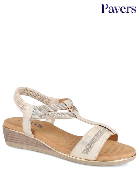 Gold - Pavers Wide Fit Embellished Stretch Sandals