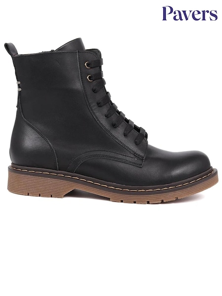 Black - Pavers Lace-up Leather Boots