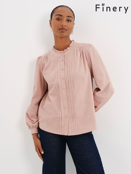 Pink - Finery Lucy Corduroy Pintuck Long Sleeve Blouse