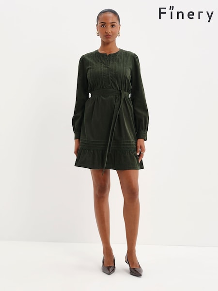 Green - Finery Marianne Corduroy Tie Waist Short Dress