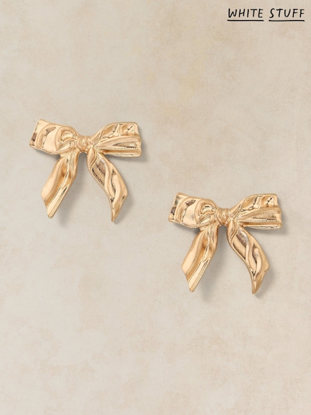 Metallic - White Stuff Bow Earrings
