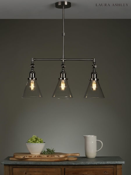 Laura Ashley Pewter Isaac 3 Light Linear Pendant Bar Ceiling Light (637871) | £220