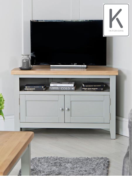 K Interiors Grey Oak Windsor Solid Wood Corner TV Unit (638192) | £355