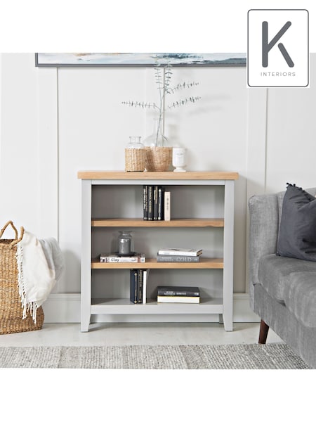 K Interiors Grey Oak Windsor Solid Wood Small Wide Bookcase (638222) | £335