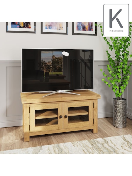 K Interiors Oak Canterbury Solid Wood Standard TV Unit with Glass Doors (638400) | £365