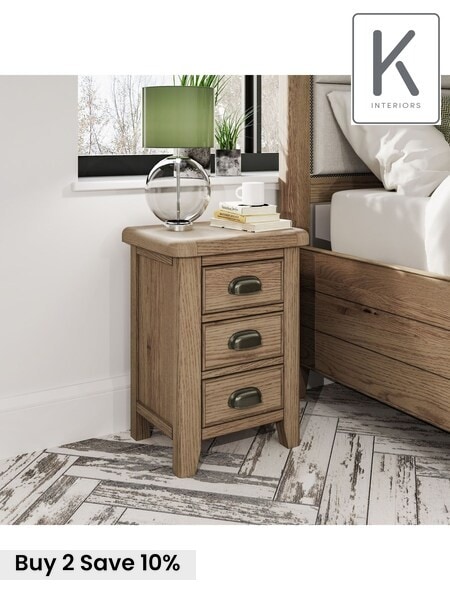 K Interiors Smoked Oak Embleton Solid Wood Bedside Cabinet (638459) | £185