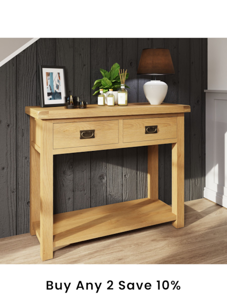 K Interiors Oak Canterbury Solid Wood Medium Console Table (638494) | £365
