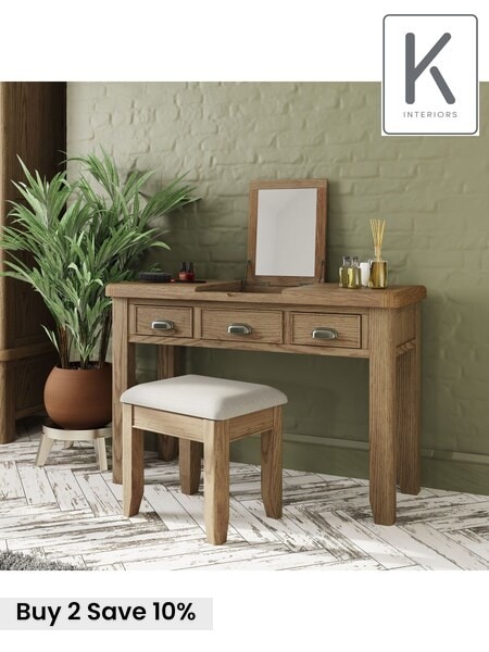 K Interiors Smoked Oak Embleton Solid Wood Dressing Table (638622) | £440