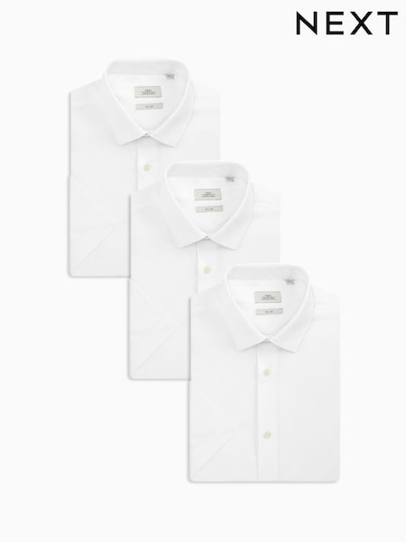 White Slim Fit Easy Care Short Sleeve Smart Shirts 3 Pack (638733) | £48