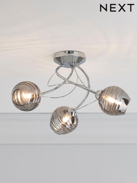 Smoke Grey Drizzle 3 Light Flush Ceiling Light (638855) | £55