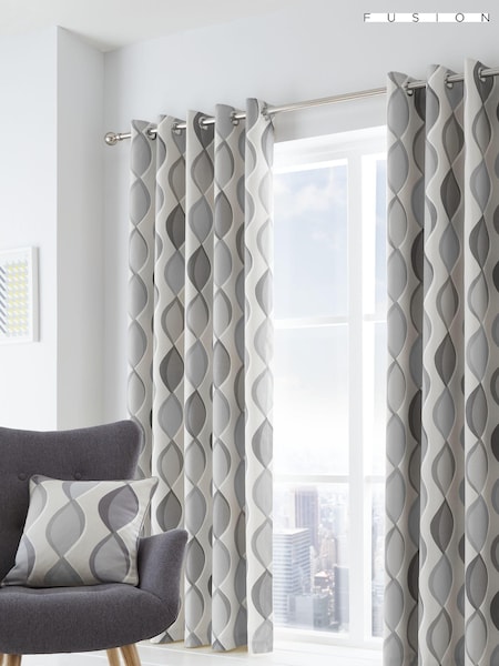 Fusion Grey Lennox Eyelet 100% Cotton Curtains (638865) | £35 - £65