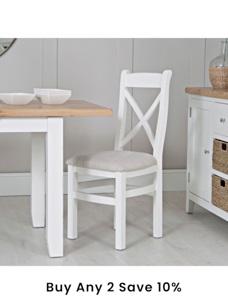 K Interiors White Oak Windsor Solid Wood Cross Back Fabric Seat Dining Chair Set of 2 (639069) | £365