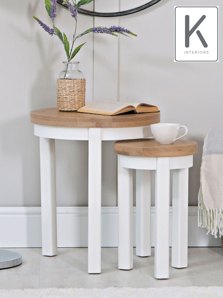 K Interiors White Oak Windsor Solid Wood Round Nest Of 2 Tables (639173) | £250