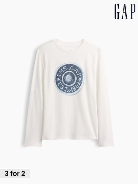 White - Gap Logo Graphic Long-sleeve T-shirt (4-13yrs)