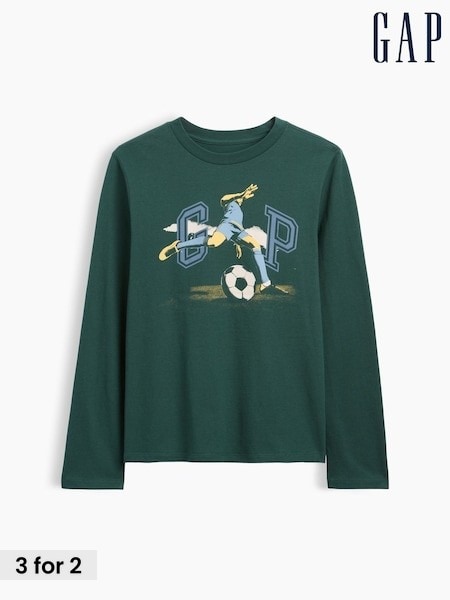 Dark Green Football - Gap Logo Graphic Long-sleeve T-shirt (4-13yrs)