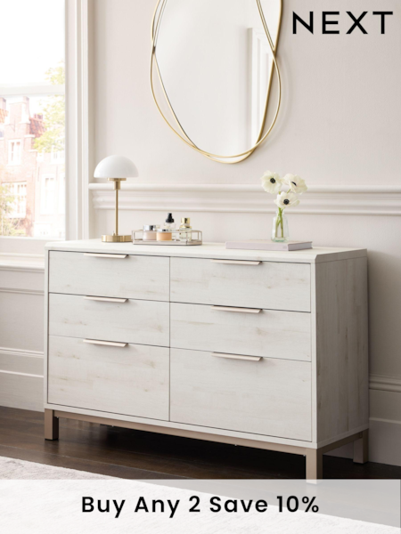 White Bronx Oak Effect 6 Drawer Chest of Drawers (639519) | £399