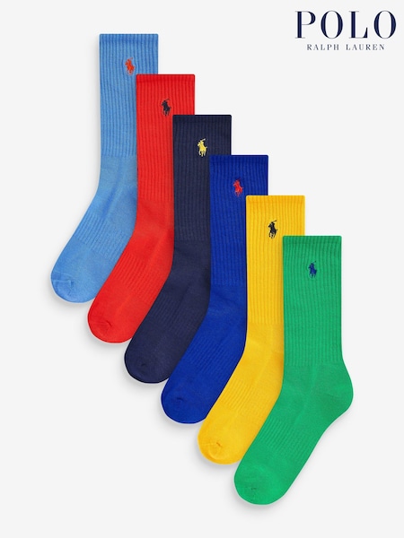 Polo Ralph Lauren Blue Cotton Crew Socks 6 Pack (639524) | £45