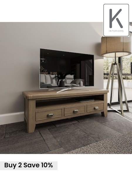 K Interiors Smoked Oak Embleton Solid Wood Large TV Unit (639704) | £530