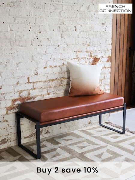 French Connection Conkor Brown Quartz Leather Look Bench (640161) | £225