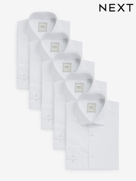 White Easy Care Single Cuff Smart Shirts 5 Pack (640685) | £85