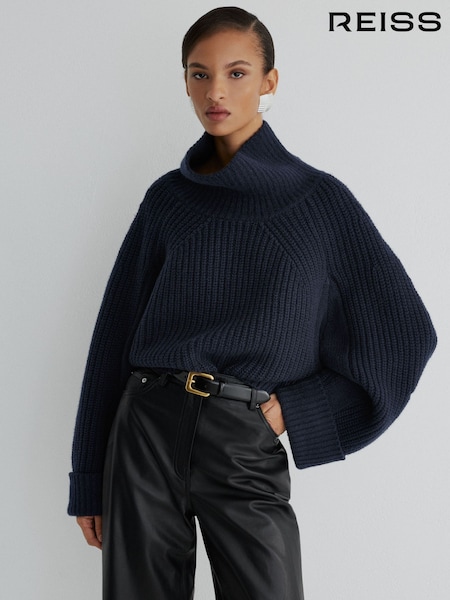 Navy - Atelier Navy Wool-cashmere Ribbed Roll-neck Jumper