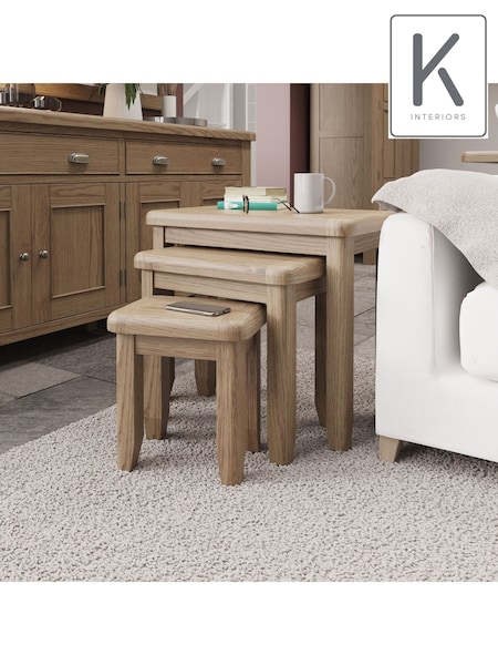 K Interiors Smoked Oak Embleton Solid Wood Nest of 3 Tables (641214) | £325