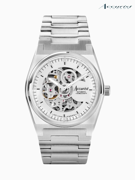 Accurist Mens Silver Tone Origin Skeleton Automatic Stainless Steel Bracelet 41mm Watch (641374) | £209