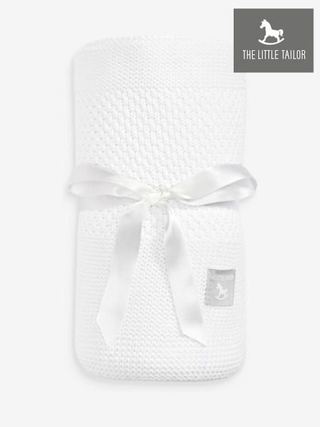 The Little Tailor White Large Supersoft Textured Knitted 100% Cotton Blanket (642509) | £35