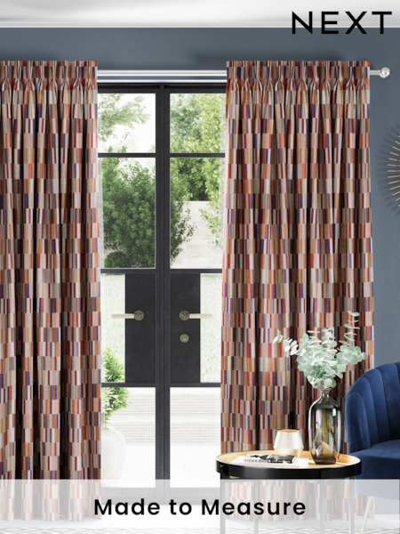 Rust Brown Blocks Made To Measure Curtains (643096) | £100